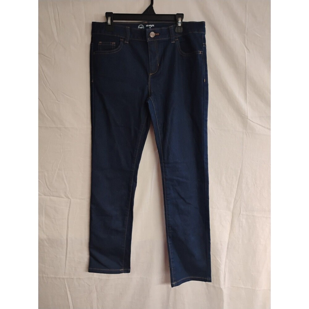 Wonder Nation Size 14 Girls Adjustable Dark Blue Denim Jeans Straight Leg